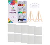 atnayo Mini Canvas and Paint Set, 10 Mini Canvases With18 Acrylic Paint/2 Easel/1 Palette, Paint Kit for Oil Painting, Drawing, Artist