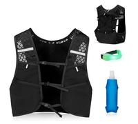 atnayo Running Vest with Water Bottles, Lightweight Running Backpack Mens Women, Glow in the Dark Running Hydration Vests Set with 250ml Soft Water Bag + Led Light-emitting Arm Band,Black