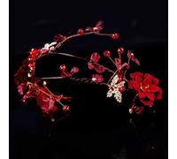ATNCKS Handmade Headpiece Red Vine Hair Wedding Headband Simulation Flower Hair Band Bridal Hair Jewelry Accessorie