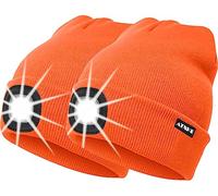 ATNKE 2Pcs New Warm LED Lighted Beanie Cap Unisex USB Rechargeable Running Hat Ultra Bright 4 LED Waterproof Light Lamp Multi-Color/Bright Orange