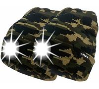 ATNKE 2Pcs New Warm LED Lighted Beanie Cap Unisex USB Rechargeable Running Hat Ultra Bright 4 LED Waterproof Light Lamp Multi-Color/Camouflage Green