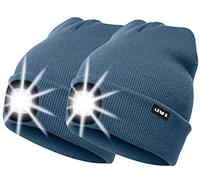 ATNKE 2Pcs New Warm LED Lighted Beanie Cap Unisex USB Rechargeable Running Hat Ultra Bright 4 LED Waterproof Light Lamp Multi-Color (Shadow Blue, 2PCS)