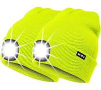 ATNKE 2Pcs New Warm LED Lighted Beanie Cap Unisex USB Rechargeable Running Hat Ultra Bright 4 LED Waterproof Light Lamp Multi-Color/Fluorescent Yellow
