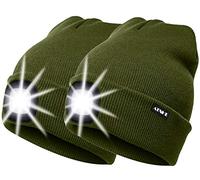 ATNKE 2Pcs New Warm LED Lighted Beanie Cap Unisex USB Rechargeable Running Hat Ultra Bright 4 LED Waterproof Light Lamp Multi-Color (Army Green, 2PCS)