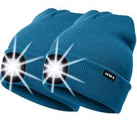 ATNKE 2Pcs New Warm LED Lighted Beanie Cap Unisex USB Rechargeable Running Hat Ultra Bright 4 LED Waterproof Light Lamp Multi-Color/Deep Hole Blue