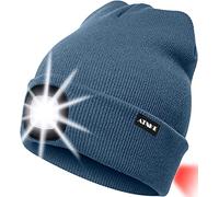 ATNKE 8LED Lighted Knit Hat,USB Rechargeable Running Headlamp Cap Ultra Bright Waterproof Light Lamp and Flashing Alarm Red Tail Light Multi-Color/Shadow Blue