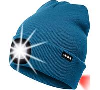 ATNKE 8LED Lighted Knit Hat,USB Rechargeable Running Headlamp Cap Ultra Bright Waterproof Light Lamp and Flashing Alarm Red Tail Light Multi-Color/Peacock Blue