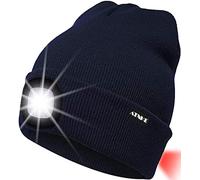 ATNKE 8LED Lighted Knit Hat,USB Rechargeable Running Headlamp Cap Ultra Bright Waterproof Light Lamp and Flashing Alarm Red Tail Light Multi-Color/Navy Blue