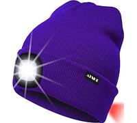 ATNKE 8LED Lighted Knit Hat,USB Rechargeable Running Headlamp Cap Ultra Bright Waterproof Light Lamp and Flashing Alarm Red Tail Light Multi-Color/Purple