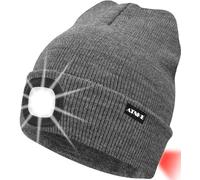 ATNKE 8LED Lighted Knit Hat,USB Rechargeable Running Headlamp Cap Ultra Bright Waterproof Light Lamp and Flashing Alarm Red Tail Light Multi-Color/Grey