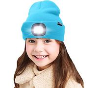 ATNKE Kids LED Lighted Beanie Cap, USB Rechargeable 4 LED Headlamp Waterproof Winter Warmer Knit Night Hats with Light for Boys Girls/Sky Blue