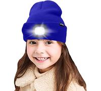 ATNKE Kids LED Lighted Beanie Cap, USB Rechargeable 4 LED Headlamp Waterproof Winter Warmer Knit Night Hats with Light for Boys Girls/Blue