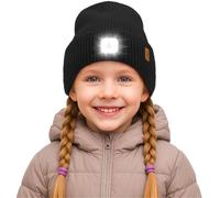 ATNKE Kids LED Lighted Beanie Cap,USB Rechargeable 4 LED Ultra Bright Running Headlamp Hands Free Head Torch Winter Warm Knitted Hat with Lined Fleece Gifts for Boys and Girls