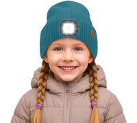 ATNKE Kids LED Lighted Beanie Cap,USB Rechargeable 4 LED Ultra Bright Running Headlamp Hands Free Head Torch Winter Warm Knitted Hat with Lined Fleece Gifts for Boys and Girls/Olive Green