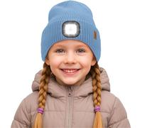 ATNKE Kids LED Lighted Beanie Cap,USB Rechargeable 4 LED Ultra Bright Running Headlamp Hands Free Head Torch Winter Warm Knitted Hat with Lined Fleece Gifts for Boys and Girls/Shadow Blue