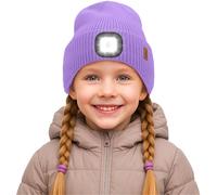 ATNKE Kids LED Lighted Beanie Cap,USB Rechargeable 4 LED Ultra Bright Running Headlamp Hands Free Head Torch Winter Warm Knitted Hat with Lined Fleece Gifts for Boys and Girls/Taro Purple