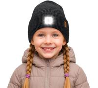 ATNKE Kids LED Lighted Beanie Cap,USB Rechargeable 4 LED Ultra Bright Running Headlamp Hands Free Head Torch Winter Warm Knitted Hat with Lined Fleece Gifts for Boys and Girls/Dark Gray