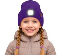 ATNKE Kids LED Lighted Beanie Cap,USB Rechargeable 4 LED Ultra Bright Running Headlamp Hands Free Head Torch Winter Warm Knitted Hat with Lined Fleece Gifts for Boys and Girls/Purple