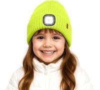 ATNKE Kids LED Lighted Beanie Hat,USB Rechargeable 4 LED Running Headlamp Hands Free Head Torch Cap with Light Winter Warm Fleece Lined Knit Beany Gifts for Boys and Girls/Fluorescent Yellow