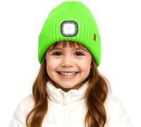 ATNKE Kids LED Lighted Beanie Hat,USB Rechargeable 4 LED Running Headlamp Hands Free Head Torch Cap with Light Winter Warm Fleece Lined Knit Beany Gifts for Boys and Girls/Fluorescent Green