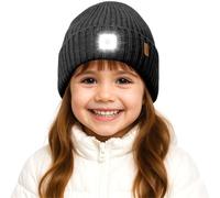 ATNKE Kids LED Lighted Beanie Hat,USB Rechargeable 4 LED Running Headlamp Hands Free Head Torch Cap with Light Winter Warm Fleece Lined Knit Beany Gifts for Boys and Girls/Dark Gray
