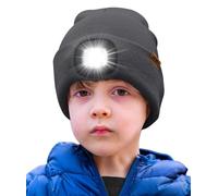 ATNKE Kids LED Lighted Beanie Hat,USB Rechargeable 4 LED Running Headlamp Ultra Bright Cap with Light Hands Free Head Torch Winter Warm Knit Beany Great Gifts for Boys and Girls/Noble Gray