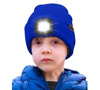 ATNKE Kids LED Lighted Beanie Hat,USB Rechargeable 4 LED Running Headlamp Ultra Bright Cap with Light Hands Free Head Torch Winter Warm Knit Beany Great Gifts for Boys and Girls/Blue