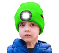 ATNKE Kids LED Lighted Beanie Hat,USB Rechargeable 4 LED Running Headlamp Ultra Bright Cap with Light Hands Free Head Torch Winter Warm Knit Beany Great Gifts for Boys and Girls/Fluorescent Green
