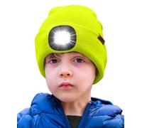 ATNKE Kids LED Lighted Beanie Hat,USB Rechargeable 4 LED Running Headlamp Ultra Bright Cap with Light Hands Free Head Torch Winter Warm Knit Beany Great Gifts for Boys and Girls/Fluorescent Yellow