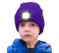 ATNKE Kids LED Lighted Beanie Hat,USB Rechargeable 4 LED Running Headlamp Ultra Bright Cap with Light Hands Free Head Torch Winter Warm Knit Beany Great Gifts for Boys and Girls/Purple