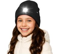 ATNKE Kids LED Lighted Beanie Hat,USB Rechargeable 4 LED Running Headlamp Ultra Bright Cap with Light Hands Free Head Torch Winter Warm Lined Fleece Knit Beany Gifts for Boys and Girls