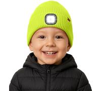 ATNKE Kids LED Lighted Beanie Hat with Lined Fleece, USB Rechargeable 4 LED Running Headlamp Ultra Bright Hands Free Head Torch Winter Warm Knit Skull Cap Gifts for Boys and Girls/Fluorescent Yellow