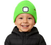 ATNKE Kids LED Lighted Beanie Hat with Lined Fleece, USB Rechargeable 4 LED Running Headlamp Ultra Bright Hands Free Head Torch Winter Warm Knit Skull Cap Gifts for Boys and Girls/Fluorescent Green