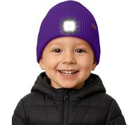 ATNKE Kids LED Lighted Beanie Hat with Lined Fleece, USB Rechargeable 4 LED Running Headlamp Ultra Bright Hands Free Head Torch Winter Warm Knit Skull Cap Gifts for Boys and Girls/Purple