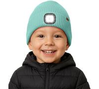 ATNKE Kids LED Lighted Beanie Hat with Lined Fleece, USB Rechargeable 4 LED Running Headlamp Ultra Bright Hands Free Head Torch Winter Warm Knit Skull Cap Gifts for Boys and Girls/Bud Green