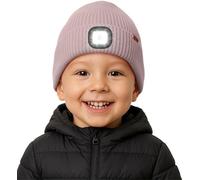 ATNKE Kids LED Lighted Beanie Hat with Lined Fleece, USB Rechargeable 4 LED Running Headlamp Ultra Bright Hands Free Head Torch Winter Warm Knit Skull Cap Gifts for Boys and Girls/Smoky Gray