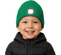 ATNKE Kids LED Lighted Beanie Hat with Lined Fleece, USB Rechargeable 4 LED Running Headlamp Ultra Bright Hands Free Head Torch Winter Warm Knit Skull Cap Gifts for Boys and Girls/Green