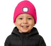 ATNKE Kids LED Lighted Beanie Hat with Lined Fleece, USB Rechargeable 4 LED Running Headlamp Ultra Bright Hands Free Head Torch Winter Warm Knit Skull Cap Gifts for Boys and Girls/Rose Red