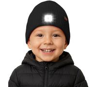 ATNKE Kids LED Lighted Beanie Hat with Lined Fleece, USB Rechargeable 4 LED Running Headlamp Ultra Bright Hands Free Head Torch Winter Warm Knit Skull Cap Gifts for Boys and Girls/Black