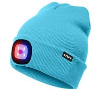 ATNKE LED Lighted Beanie Cap,USB Rechargeable 4 LED Red and Blue Glow Flashing Running Headlamp Hat Winter Warm Gifts for Men and Women/Light Blue