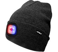 ATNKE LED Lighted Beanie Cap,USB Rechargeable 4 LED Red and Blue Glow Flashing Running Headlamp Hat Winter Warm Gifts for Men and Women/Dark Grey
