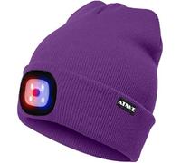 ATNKE LED Lighted Beanie Cap,USB Rechargeable 4 LED Red and Blue Glow Flashing Running Headlamp Hat Winter Warm Gifts for Men and Women/Inner Purple