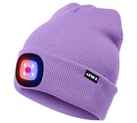 ATNKE LED Lighted Beanie Cap,USB Rechargeable 4 LED Red and Blue Glow Flashing Running Headlamp Hat Winter Warm Gifts for Men and Women/Taro Purple
