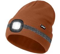 ATNKE LED Lighted Beanie Cap,USB Rechargeable 4 LED Running Headlamp Ultra Bright Hands Free Head Torch Winter Warm Knitted Hat with Reflective Stripe Gifts for Men and Women/Red Brown