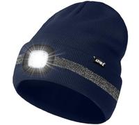 ATNKE LED Lighted Beanie Cap,USB Rechargeable 4 LED Running Headlamp Ultra Bright Hands Free Head Torch Winter Warm Knitted Hat with Reflective Stripe Gifts for Men and Women/Light Navy Blue
