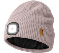 ATNKE LED Lighted Beanie Cap,USB Rechargeable 4 LED Running Headlamp Ultra Bright Hands Free Head Torch Winter Warm Knitted Hat with Lined Fleece Gifts for Men Dad and Women/Smoky Gray