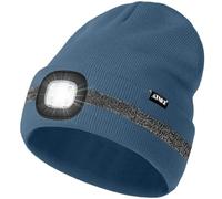 ATNKE LED Lighted Beanie Cap,USB Rechargeable 4 LED Running Headlamp Ultra Bright Hands Free Head Torch Winter Warm Knitted Hat with Reflective Stripe Gifts for Men and Women/Shadow Blue