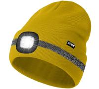 ATNKE LED Lighted Beanie Cap,USB Rechargeable 4 LED Running Headlamp Ultra Bright Hands Free Head Torch Winter Warm Knitted Hat with Reflective Stripe Gifts for Men and Women/Yellow