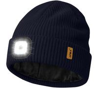 ATNKE LED Lighted Beanie Cap,USB Rechargeable 4 LED Running Headlamp Ultra Bright Hands Free Head Torch Winter Warm Knitted Hat with Lined Fleece Gifts for Men Dad and Women/Navy Blue