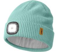 ATNKE LED Lighted Beanie Cap,USB Rechargeable 4 LED Running Headlamp Ultra Bright Hands Free Head Torch Winter Warm Knitted Hat with Lined Fleece Gifts for Men Dad and Women/Bud Green